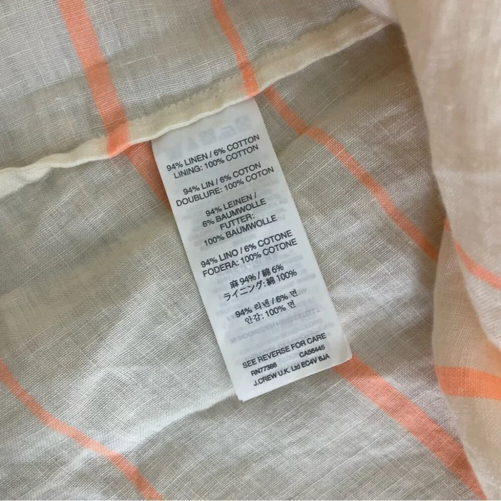J.CREW Linen Cotton Blend Peach Cream Stripes Midi Dress No Size Tag - Picture 8 of 15